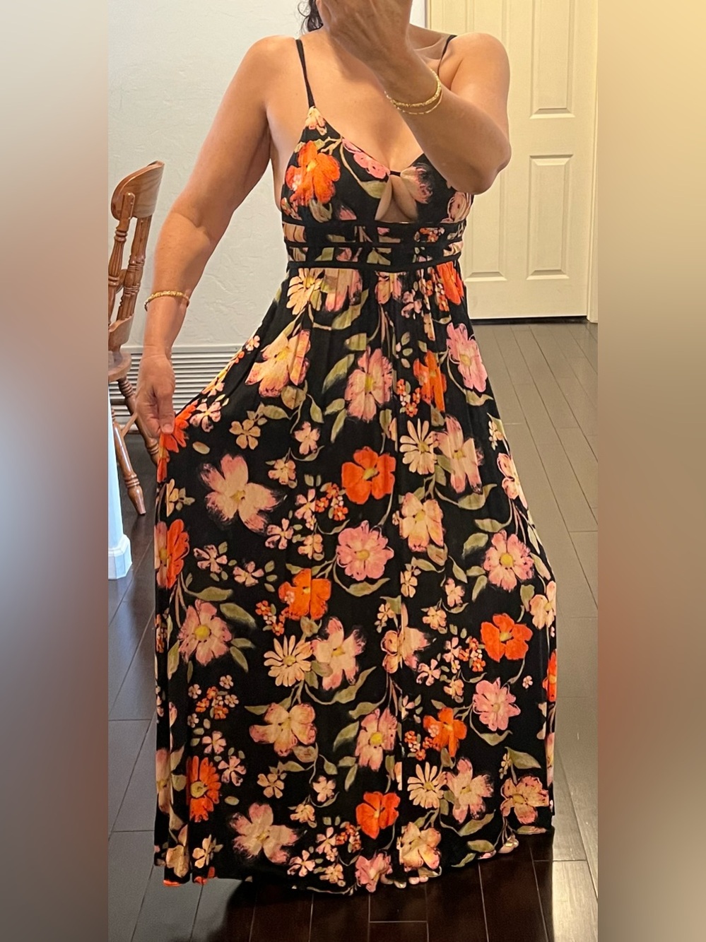 Free People Black Dress with Pink and Yellow Floral Print